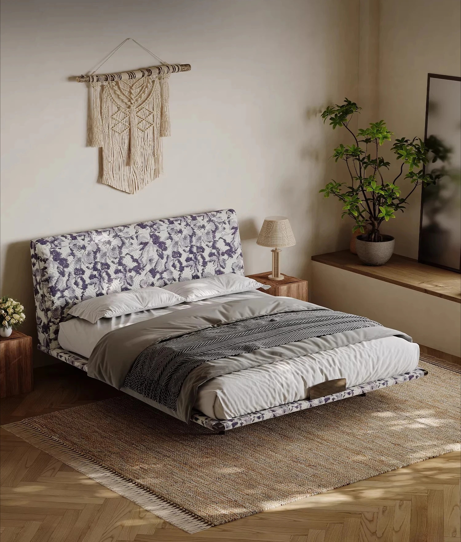 Современная минималистичная двуспальная кровать в стиле ваби-саби, дизайнерская кровать из ткани цвета белого шелка для главной спальни
Современная минималистичная двуспальная кровать в стиле ваби-саби, дизайнерская кровать из ткани цвета белого шелка для главной спальни