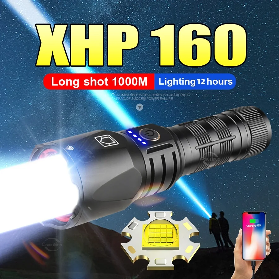 XHP160 High Power LED Flashlight Waterproof Rechargeable Zoom Torch Outdoor Work Lantern Camping Hunting Lighting
XHP160 High Power LED Flashlight Waterproof Rechargeable Zoom Torch Outdoor Work Lantern Camping Hunting Lighting