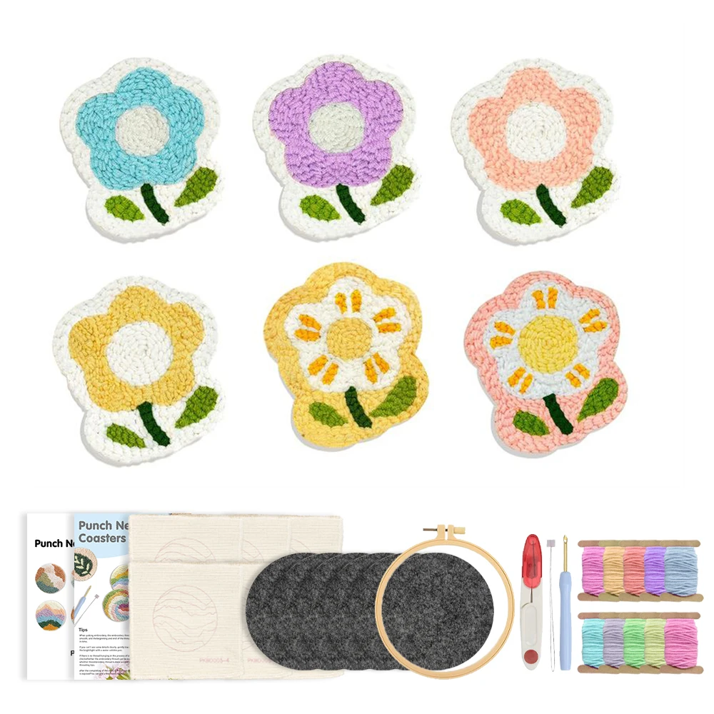 CHENISTORY 6pcs Punch Needle Embroidery Kit DIY Fun Flowers Pattern Coaster Set for Dining Table Tea Cup Mats Handmade Craft Sup
CHENISTORY 6pcs Punch Needle Embroidery Kit DIY Fun Flowers Pattern Coaster Set for Dining Table Tea Cup Mats Handmade Craft Sup