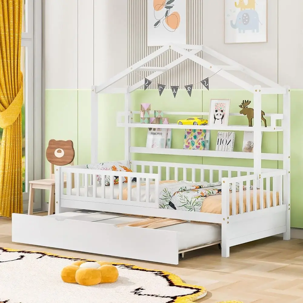 Twin Over Full Bunk Bed with Trundle, Bookshelf, Low Sofa, Suitable for Boys or Girls, No Box Spring Needed, White
Twin Over Full Bunk Bed with Trundle, Bookshelf, Low Sofa, Suitable for Boys or Girls, No Box Spring Needed, White