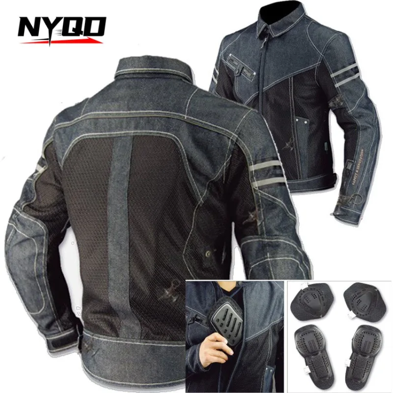 JK006 Motorcycle Jacket Spring Breathable Denim Mesh Racing Ride High-performance Drop Resistance Clothing Motorbike Jacket
