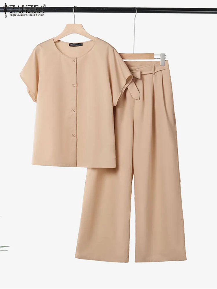 ZANZEA Holiday Casual 2PCS Outfits Tie-Waist Wide Leg Pants O-Neck Short Sleeve Tops Solid Woman Pant Sets Commute 2 Piece Sets
ZANZEA Holiday Casual 2PCS Outfits Tie-Waist Wide Leg Pants O-Neck Short Sleeve Tops Solid Woman Pant Sets Commute 2 Piece Sets