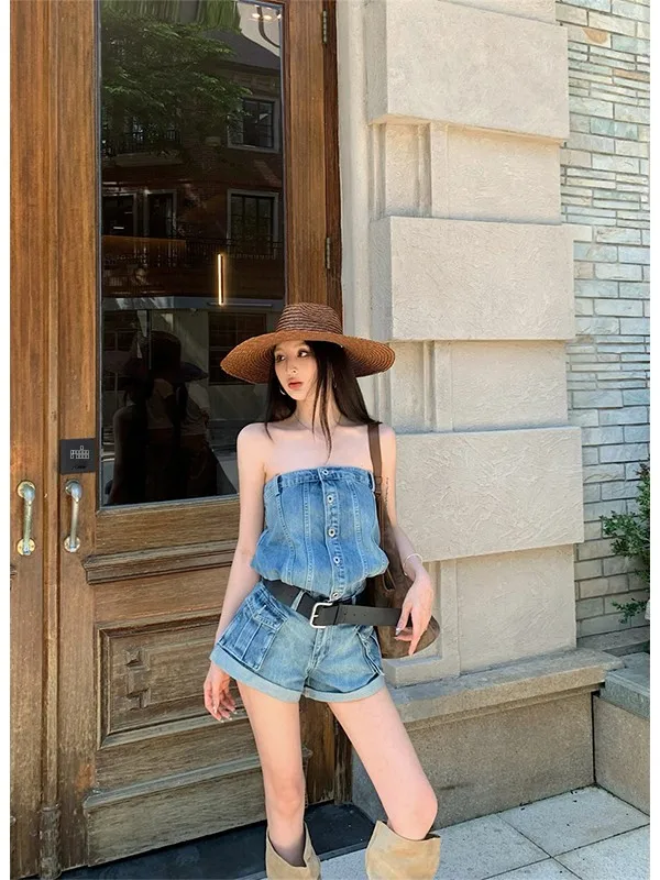 BaiYaan Street Walking Crop Top Denim Design Sensation Rer orts Women's Unique One-Piece Cotton Summer Faion
BaiYaan Street Walking Crop Top Denim Design Sensation Rer orts Women's Unique One-Piece Cotton Summer Faion