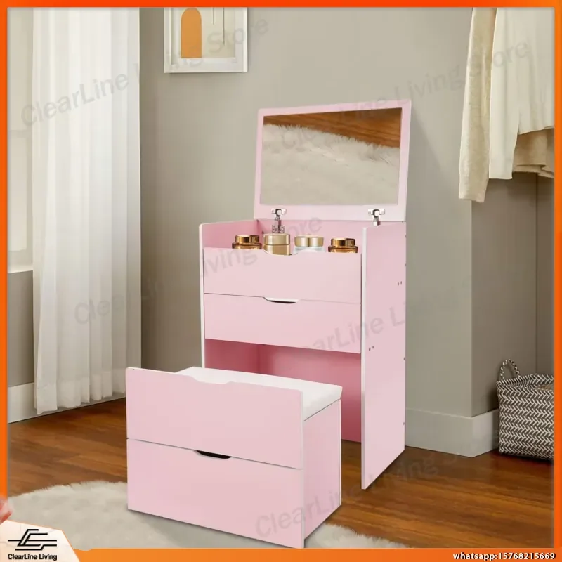 Makeup Vanity Table with Stool Mirror 3 Drawers Hidden Storage Space Saving Compact Dressing Table for Bedroom Dorm Small
Makeup Vanity Table with Stool Mirror 3 Drawers Hidden Storage Space Saving Compact Dressing Table for Bedroom Dorm Small
