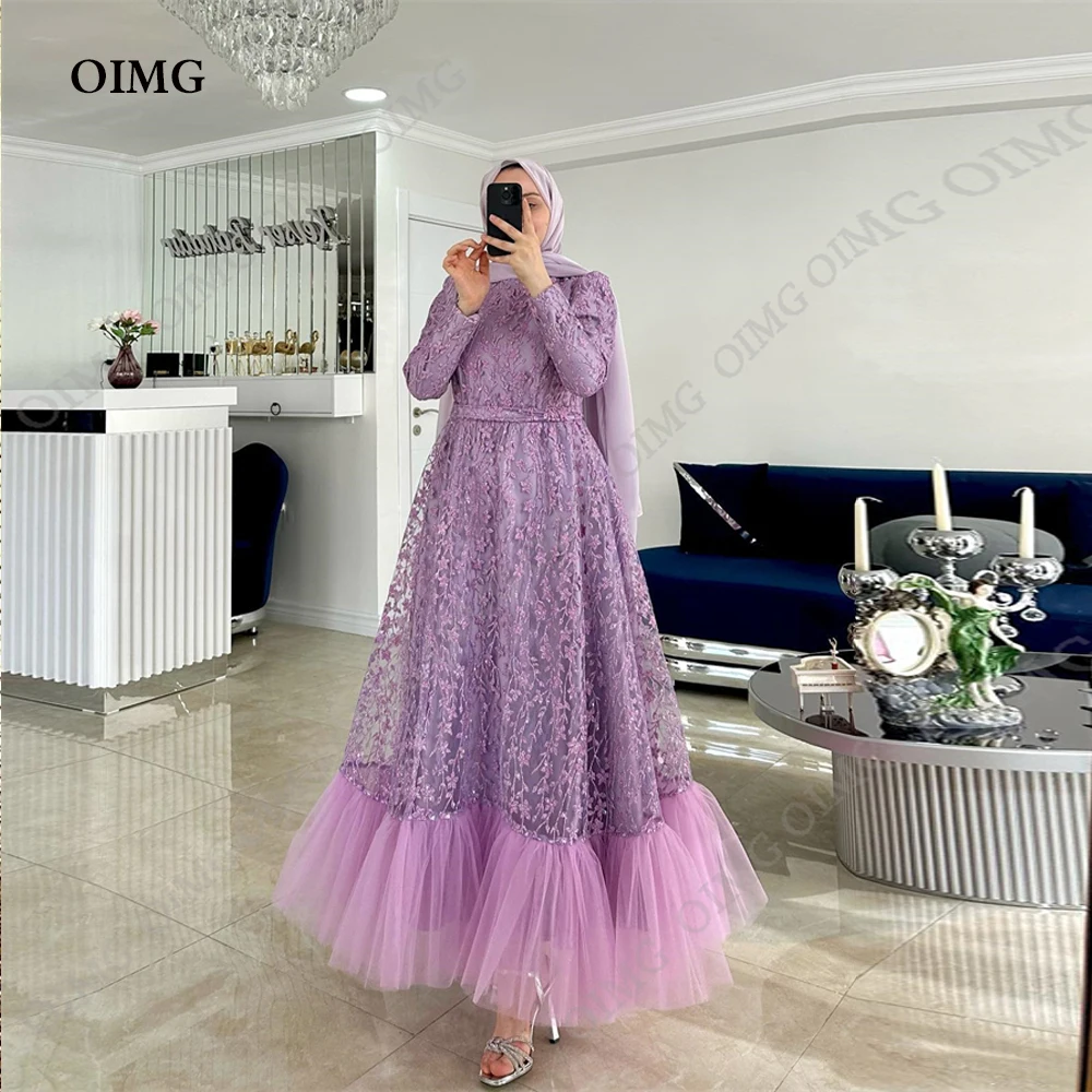 Muslim Lavender Tulle Evening Party Dresses Long Sleeve High Neck Elegant Prom Dress Lace Flower Women Formal Event Gowns 2023
Muslim Lavender Tulle Evening Party Dresses Long Sleeve High Neck Elegant Prom Dress Lace Flower Women Formal Event Gowns 2023