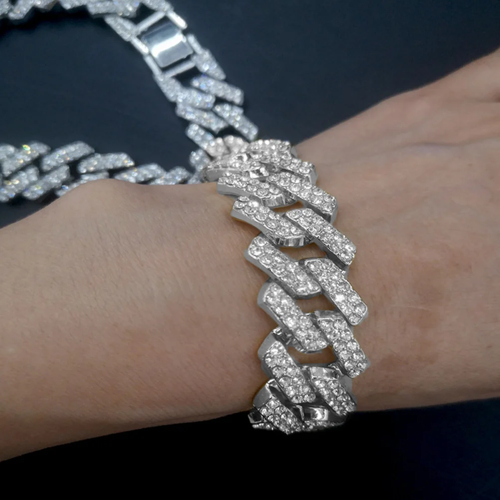 Cuban Link Chain Bracelet Full Rhinestone Silver Alloy Stackable For Women Party Travel Hip Hop Jewelry Gift Handchain
Cuban Link Chain Bracelet Full Rhinestone Silver Alloy Stackable For Women Party Travel Hip Hop Jewelry Gift Handchain
