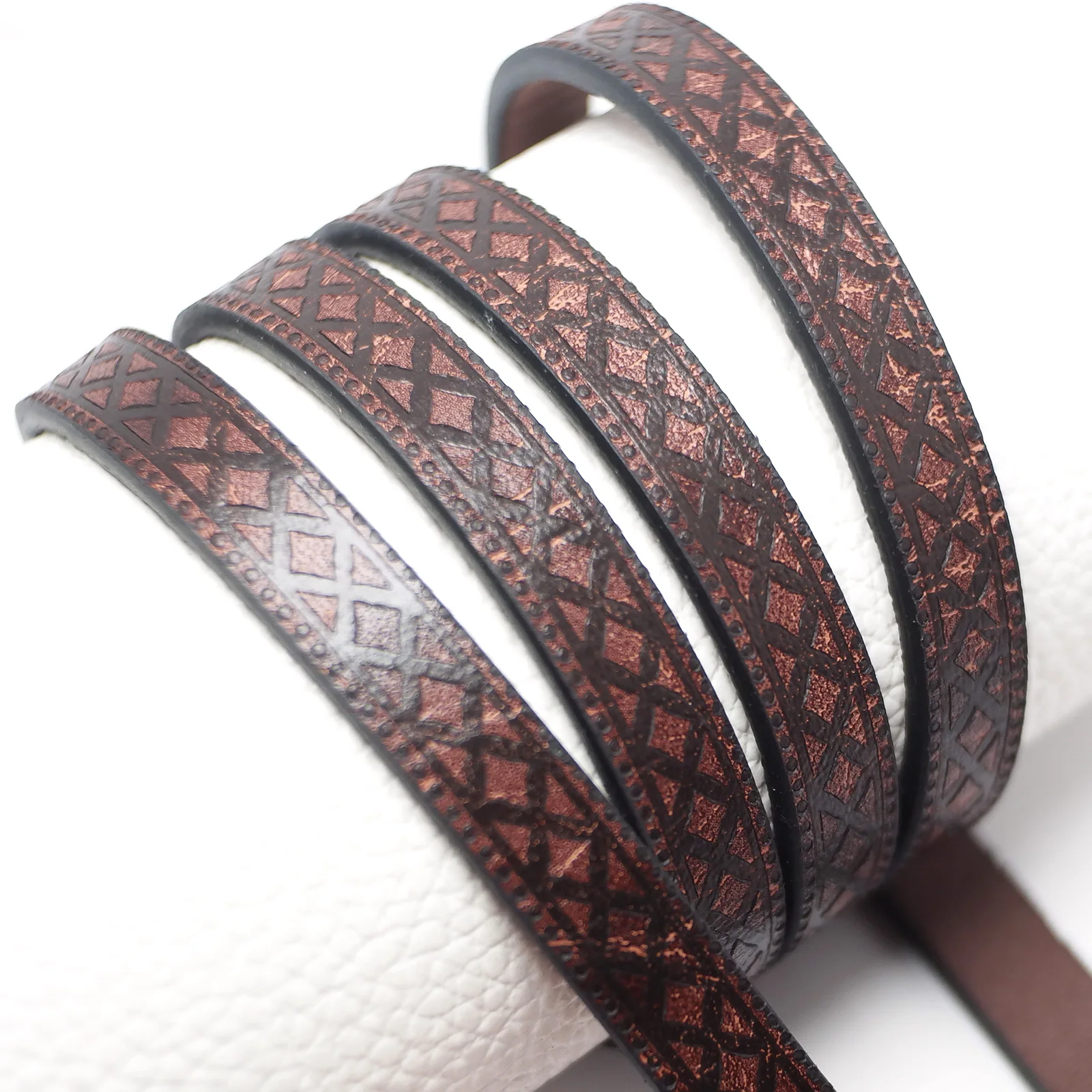 45inches Dark Brown Mesh Shape Embossed Leather Cord, 10mm Leather Strip,Leather Belt Bag Handle, Bracelet Making, Craft Cord
45inches Dark Brown Mesh Shape Embossed Leather Cord, 10mm Leather Strip,Leather Belt Bag Handle, Bracelet Making, Craft Cord