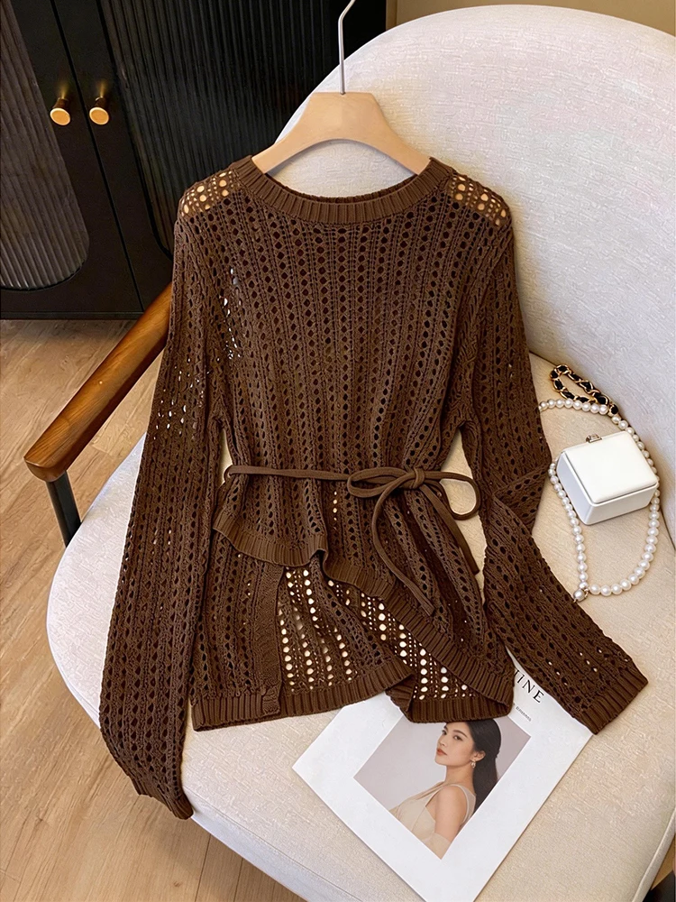 Korean Style Women's Knitted Hollow out Top Belted Ice Silk Air Conditioning Cover up Long Sleeve round Neck Pullover
Korean Style Women's Knitted Hollow out Top Belted Ice Silk Air Conditioning Cover up Long Sleeve round Neck Pullover