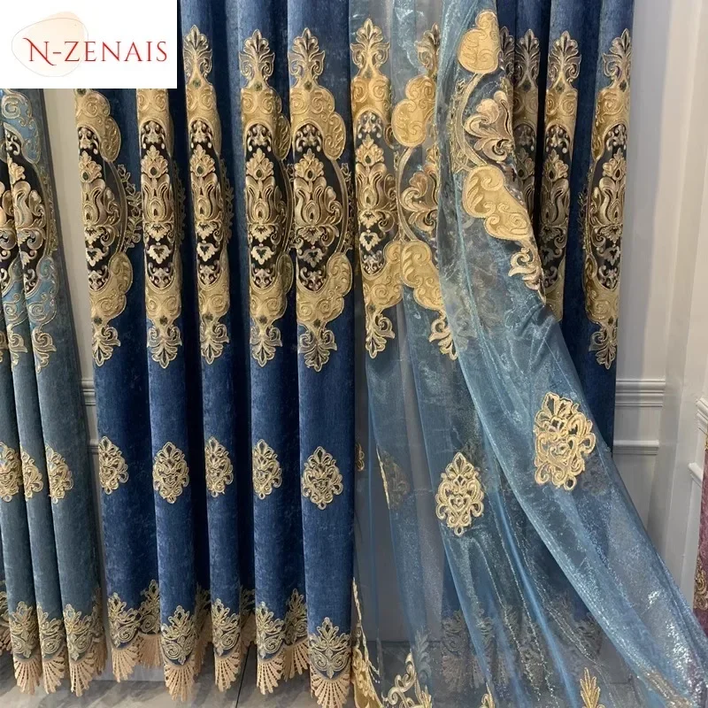 European Thickened Blue Chenille Hollow Embroidery Curtains For Living Room Bedroom Dining Decor Retro Luxury Custom Size Tulle
European Thickened Blue Chenille Hollow Embroidery Curtains For Living Room Bedroom Dining Decor Retro Luxury Custom Size Tulle