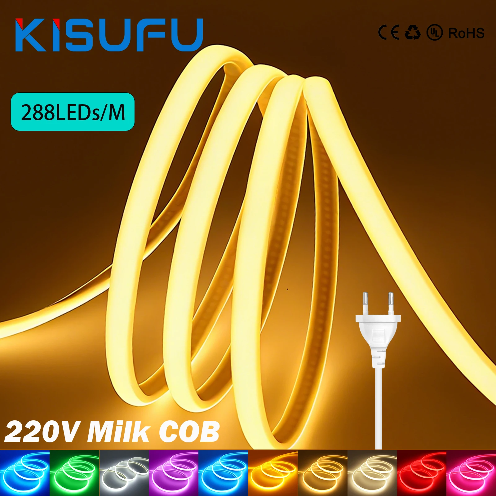COB LED Strip 220v EU Plug Kit High Bright 288LEDs/M RA90 Waterproof Flexible Milk Neon Light Home Outdoor Decor 9 Colors 1M-50M
COB LED Strip 220v EU Plug Kit High Bright 288LEDs/M RA90 Waterproof Flexible Milk Neon Light Home Outdoor Decor 9 Colors 1M-50M
