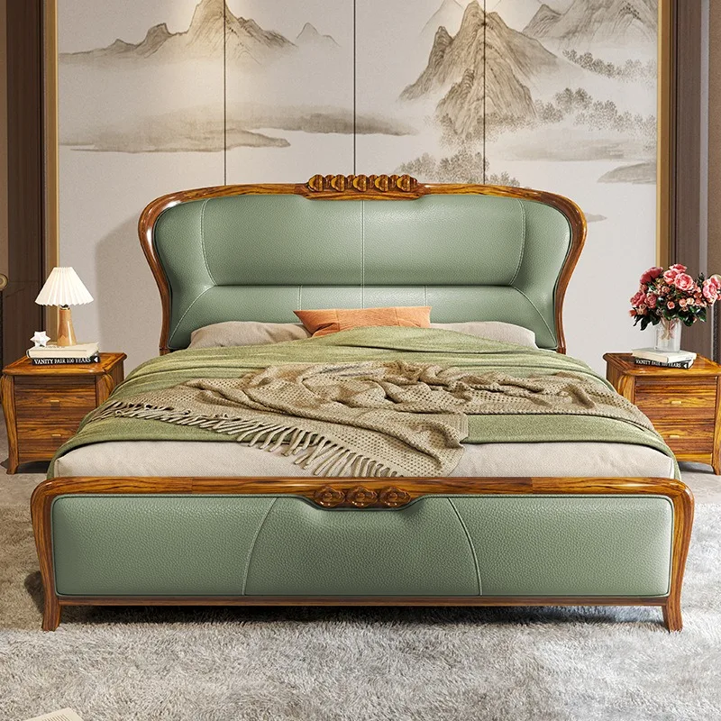 New Chinese ebony solid wood bed modern simple light luxury leather small apartment master bedroom double wedding bed first laye
New Chinese ebony solid wood bed modern simple light luxury leather small apartment master bedroom double wedding bed first laye