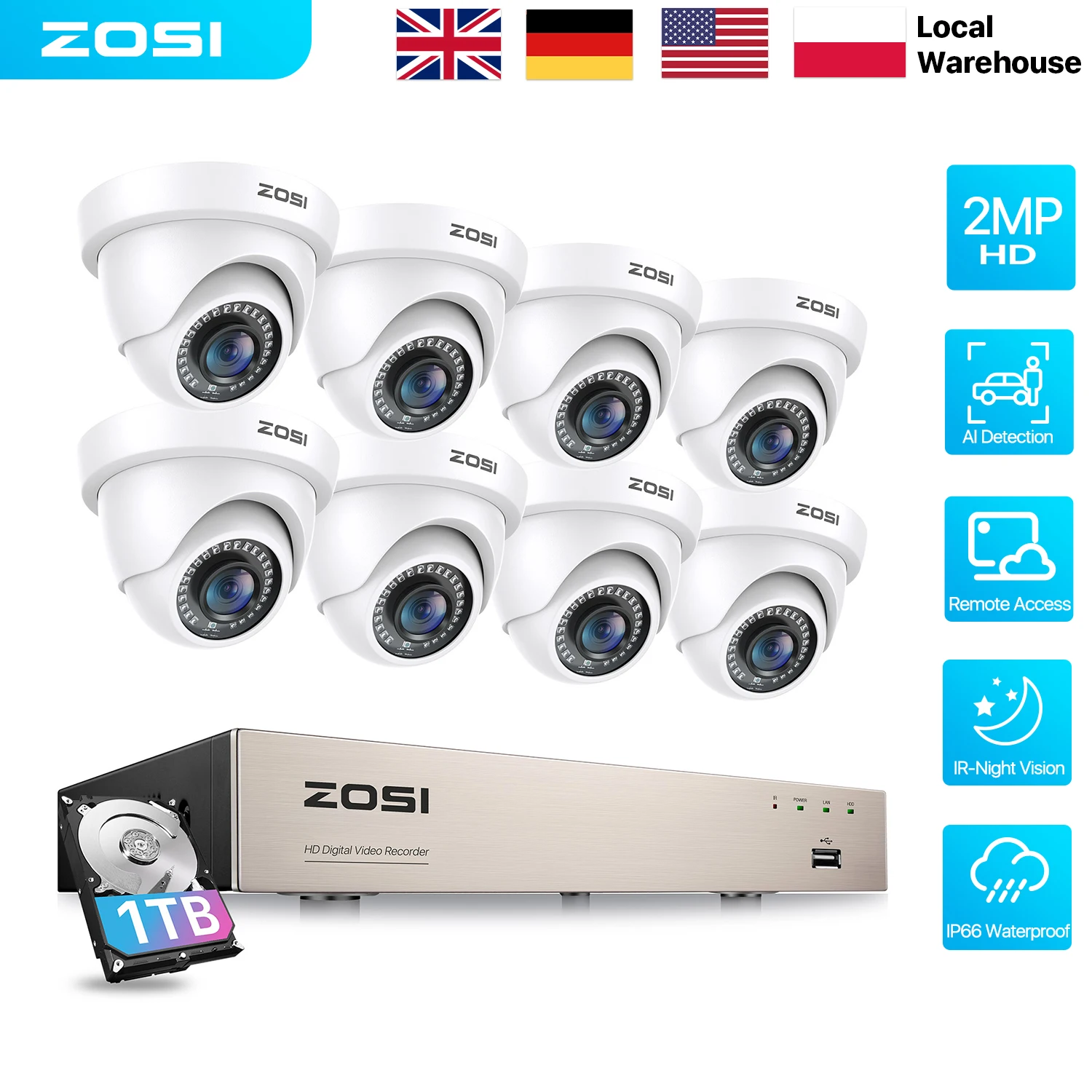 ZOSI 8 Channel HD 1080P CCTV Security Video Camera System HD-TVI DVR Recorder with Waterproof IR Filter 2MP Wired Dome Camera
ZOSI 8 Channel HD 1080P CCTV Security Video Camera System HD-TVI DVR Recorder with Waterproof IR Filter 2MP Wired Dome Camera