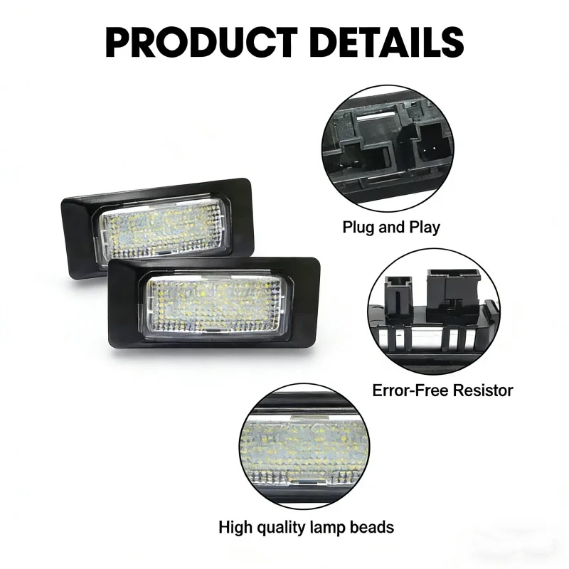 2PCS 18SMD LED License Plate Lights Number Plate Lamp 6000K White for Audi A1 A4 A5 S5 A6 S6 A7 RS5 Q5 TT RS 2010-2023 2024 2025
2PCS 18SMD LED License Plate Lights Number Plate Lamp 6000K White for Audi A1 A4 A5 S5 A6 S6 A7 RS5 Q5 TT RS 2010-2023 2024 2025
