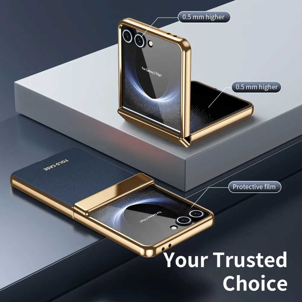 For Samsung Galaxy Z Flip7 6 3 4 5 phone case, with tempered film, electroplated frame and plain leather design
For Samsung Galaxy Z Flip7 6 3 4 5 phone case, with tempered film, electroplated frame and plain leather design