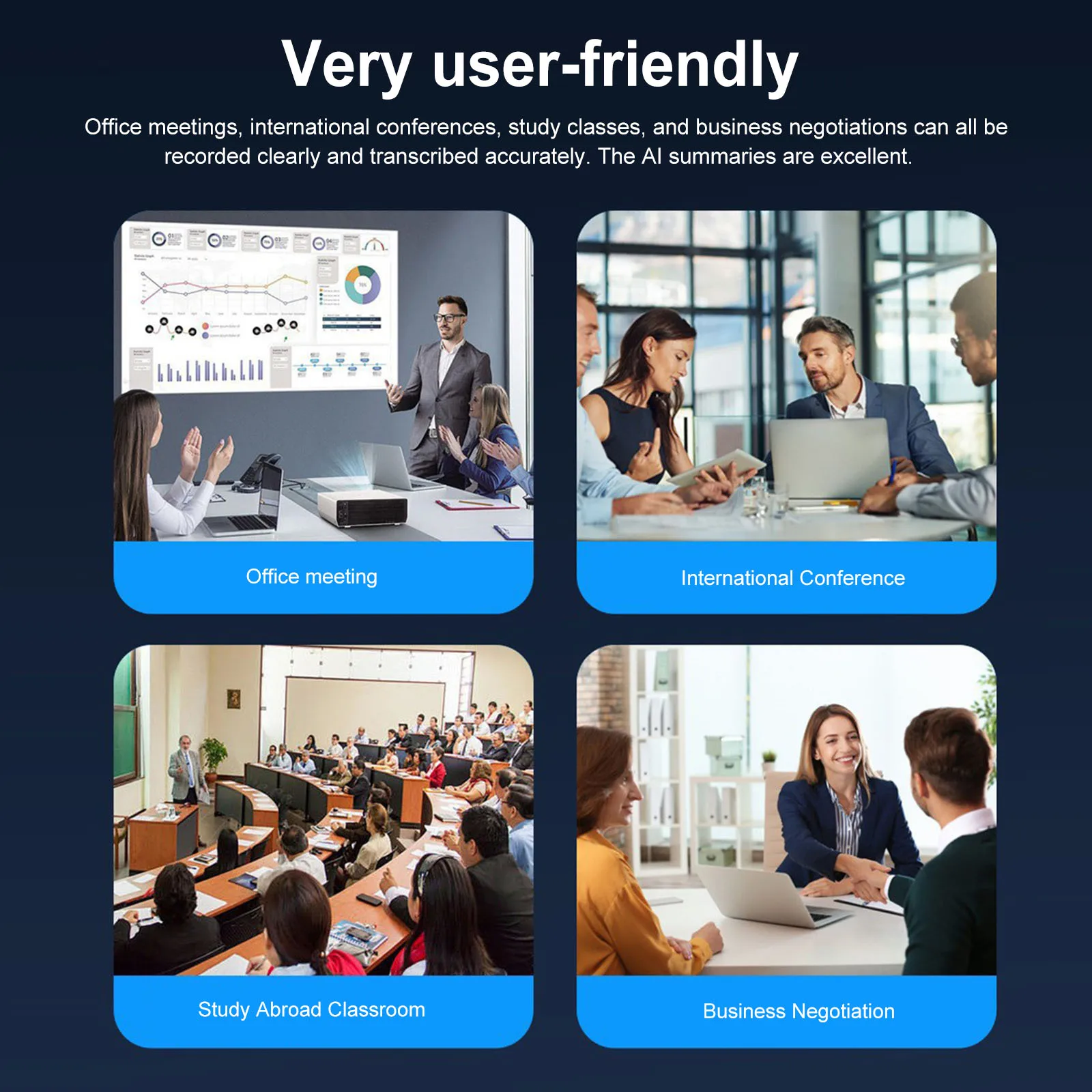 Диктофон с искусственным интеллектом и перекладом в реальном времени, диктофон, управление приложением, устройство записи звука для лекций, встреч
Диктофон с искусственным интеллектом и перекладом в реальном времени, диктофон, управление приложением, устройство записи звука для лекций, встреч