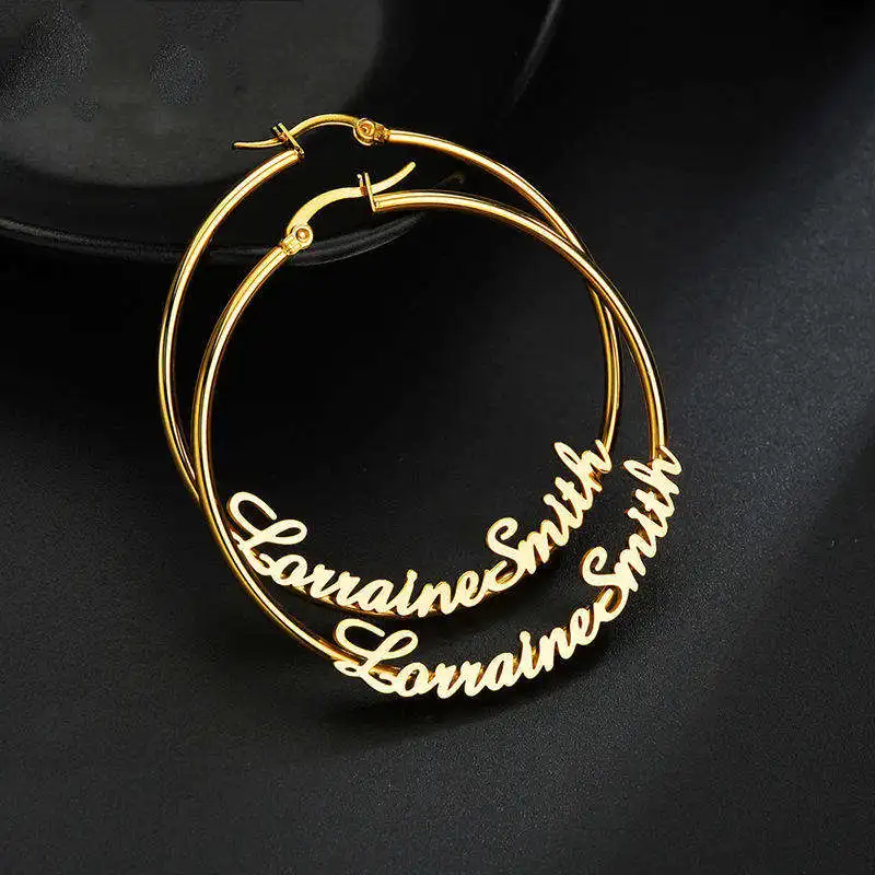 2021 Stainless Steel Women Trendy Custom Jewelry Oversize Name Plate Hoop Earrings Personalized Large Gold Nameplate Earrings
2021 Stainless Steel Women Trendy Custom Jewelry Oversize Name Plate Hoop Earrings Personalized Large Gold Nameplate Earrings