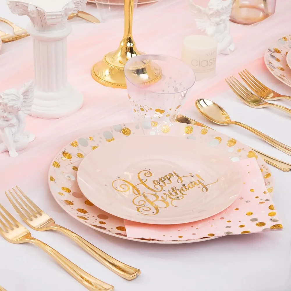 175PCS Happy Birthday Plates - Pink Plastic Plate with Gold & Silver Dot Include 25 Dinner Plates, 25 Dessert Plate
175PCS Happy Birthday Plates - Pink Plastic Plate with Gold & Silver Dot Include 25 Dinner Plates, 25 Dessert Plate