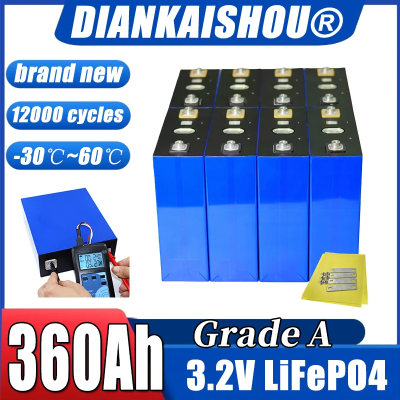 12000+ Cycles 3.2v 360ah LiFePO4 Battery Rechargeable Lithium Iron Phosphate Cell DIY 12V 24V 48V RV EV Golf Cart Grade A Cells
12000+ Cycles 3.2v 360ah LiFePO4 Battery Rechargeable Lithium Iron Phosphate Cell DIY 12V 24V 48V RV EV Golf Cart Grade A Cells
