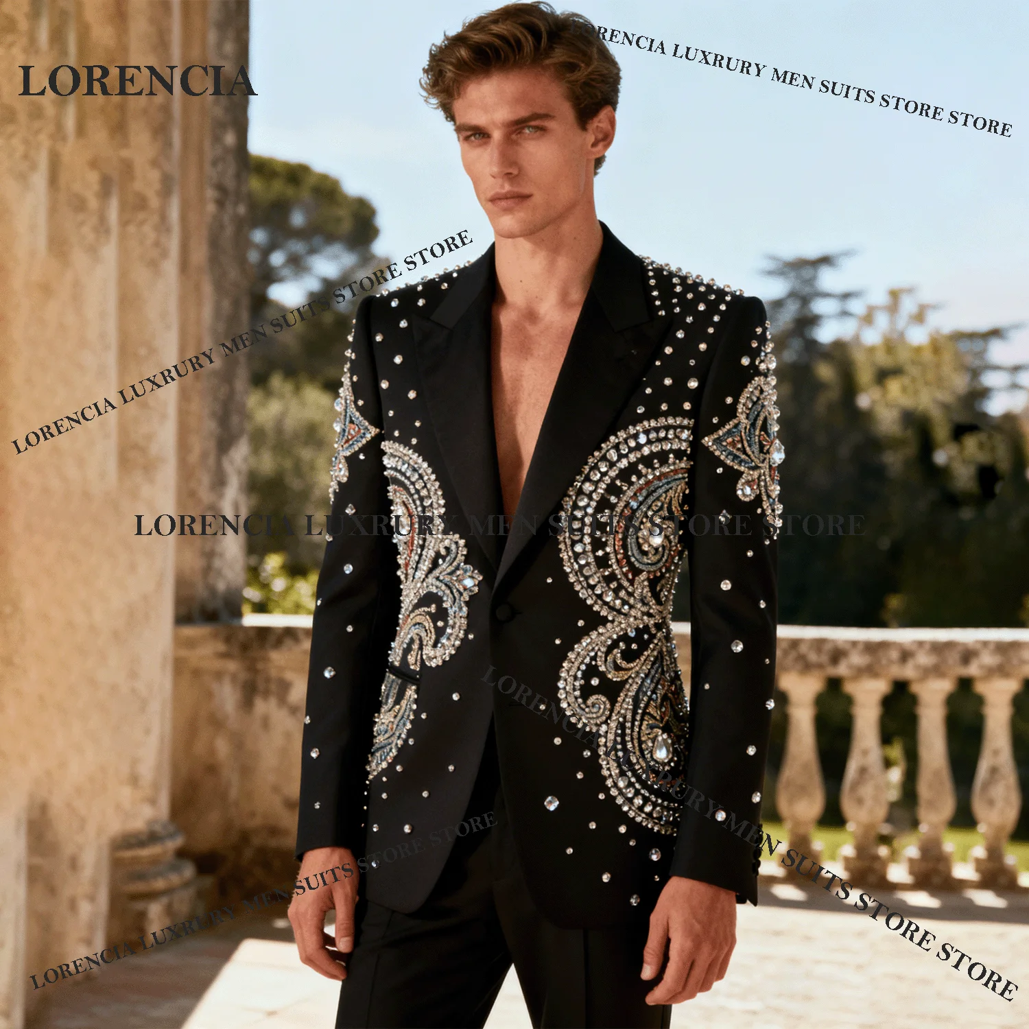 Блестящий мужской костюм высокого класса с лацканами, облегающий спортивный смокинг для жениха, свадебный фрак, ювелирные изделия с бриллиантами по индивидуальному заказу, Ropa homre
Блестящий мужской костюм высокого класса с лацканами, облегающий спортивный смокинг для жениха, свадебный фрак, ювелирные изделия с бриллиантами по индивидуальному заказу, Ropa homre