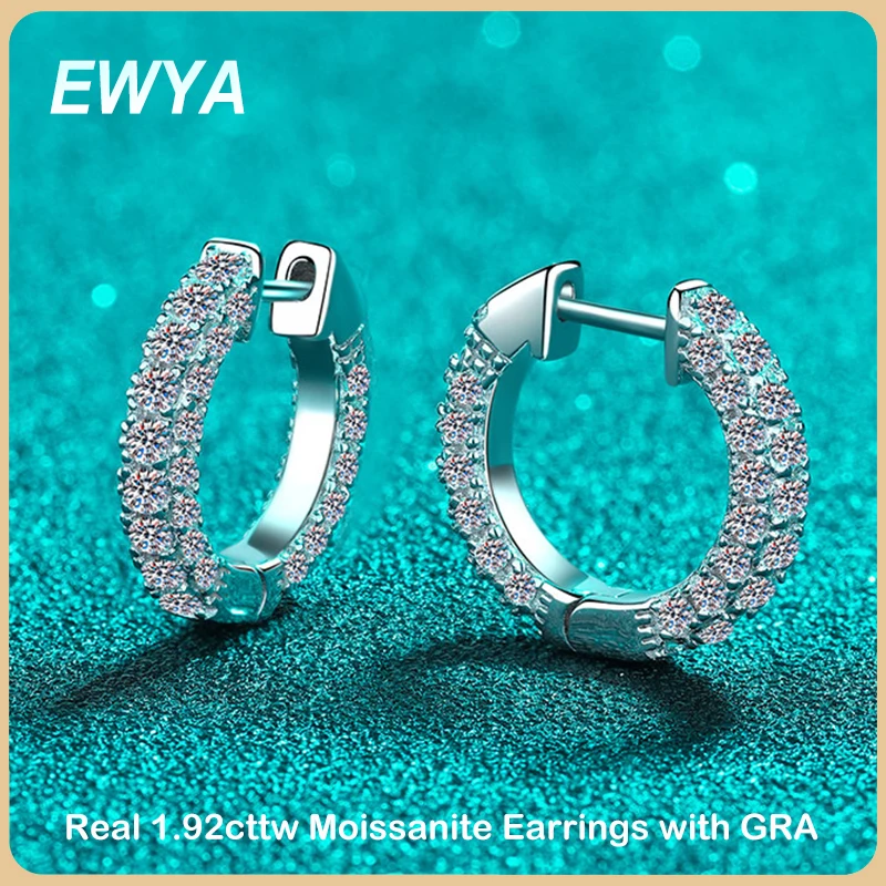 EWYA Sparkling Real D Color 1.92cttw Full Moissanite Hoop Earrings For Women S925 Sterling Silver Diamond Ear Buckle Earring
EWYA Sparkling Real D Color 1.92cttw Full Moissanite Hoop Earrings For Women S925 Sterling Silver Diamond Ear Buckle Earring