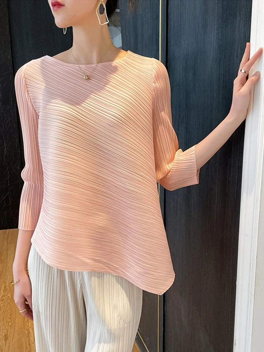 Women's Pleated T-shirt Spring Summer Slimming round Neck Seven Sleeve Irregular Design Polyester Fiber Commute Style Pure Color
Women's Pleated T-shirt Spring Summer Slimming round Neck Seven Sleeve Irregular Design Polyester Fiber Commute Style Pure Color