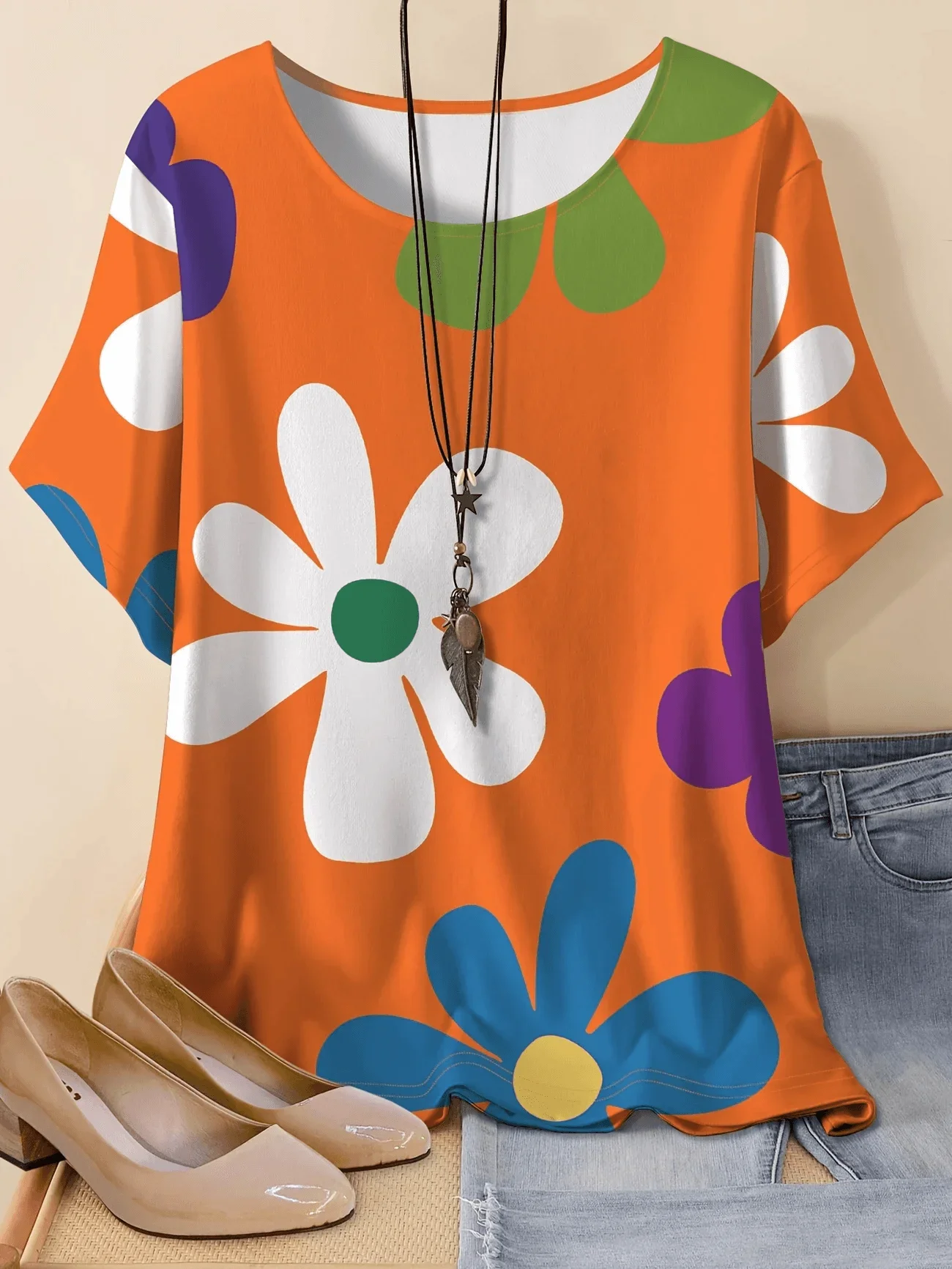 Summer New Colorful Floral Print T-shirt Casual Short Sleeve Crew Neck Top for Spring and Summer Women Plus Size Clothing
Summer New Colorful Floral Print T-shirt Casual Short Sleeve Crew Neck Top for Spring and Summer Women Plus Size Clothing
