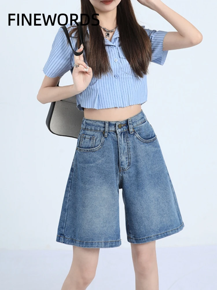 FINEWORDS Summer Women Light Wash Denim Bermuda Shorts High Waist Wide Leg Straight Leg Loose Jean Shorts Casual Streetwear
FINEWORDS Summer Women Light Wash Denim Bermuda Shorts High Waist Wide Leg Straight Leg Loose Jean Shorts Casual Streetwear