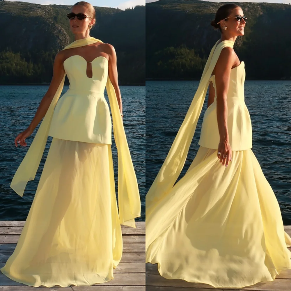 Customized Soft Yellow Chiffon Evening Dress Exquisite Strapless Sleeveless Homecoming Dresses Formal Special Occasion Gowns
Customized Soft Yellow Chiffon Evening Dress Exquisite Strapless Sleeveless Homecoming Dresses Formal Special Occasion Gowns