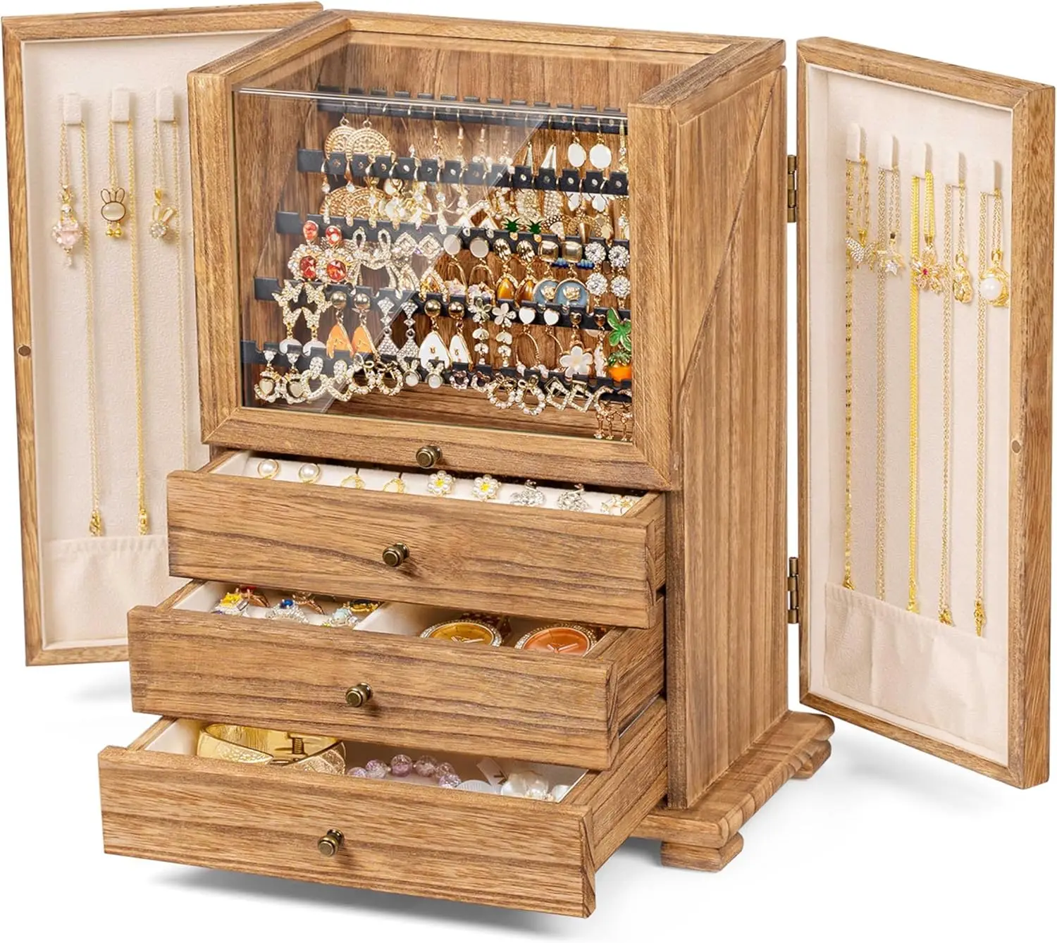 Rustic Wooden Jewelry Box Organizer for Women, Large Storage Display for Earrings Necklaces Rings Bracelets
Rustic Wooden Jewelry Box Organizer for Women, Large Storage Display for Earrings Necklaces Rings Bracelets