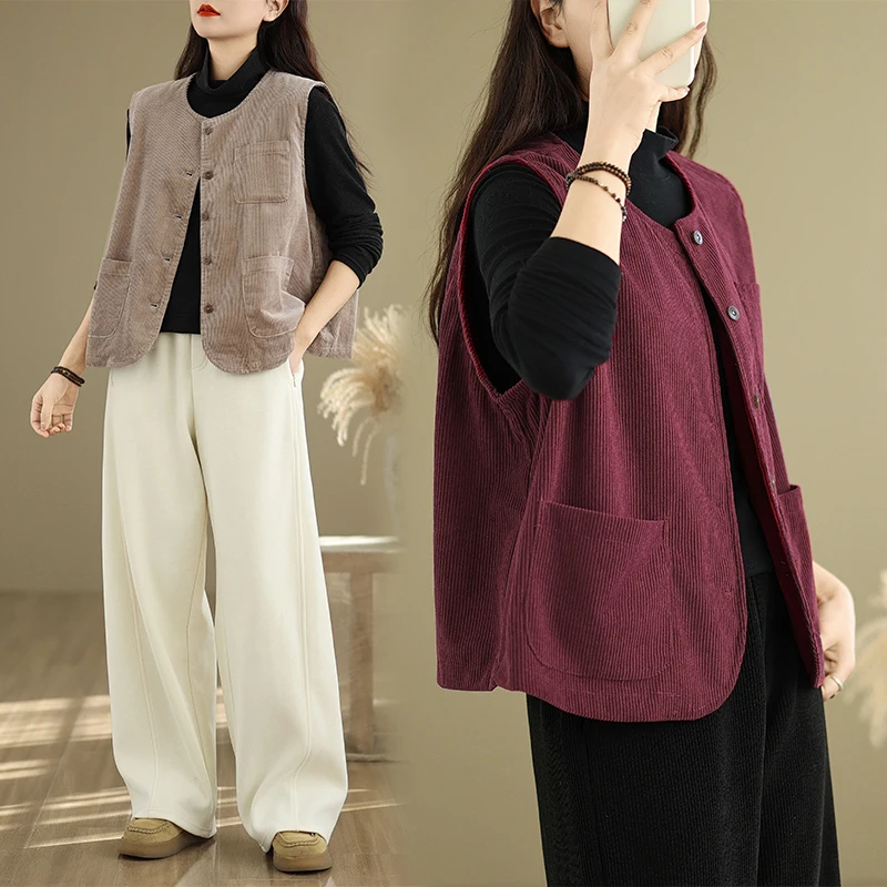 Retro Workwear Corduroy Vest Women's Spring Autumn Loose Artistic Layering Plush Shoulder Pad Top Trendy Cotton Polyester Blend
Retro Workwear Corduroy Vest Women's Spring Autumn Loose Artistic Layering Plush Shoulder Pad Top Trendy Cotton Polyester Blend