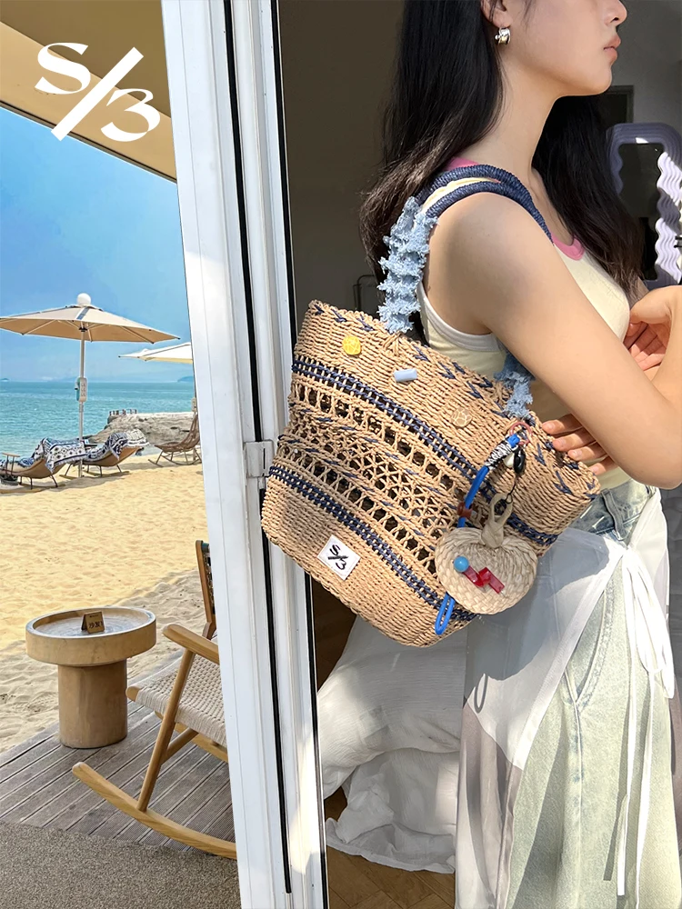 Handwoven St Bag with Hollow Stripe Denim Handle Casual Summer Beach Handbag Original Design Large Size oulder Bag
Handwoven St Bag with Hollow Stripe Denim Handle Casual Summer Beach Handbag Original Design Large Size oulder Bag