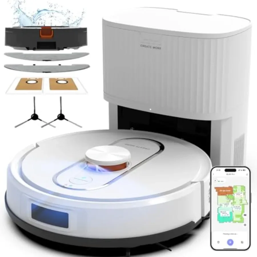 Robot Vacuum and Mop Combo for home use, ABS plastic body, black color, 6000Pa suction with LiDAR mapping and self-emptying sta
Robot Vacuum and Mop Combo for home use, ABS plastic body, black color, 6000Pa suction with LiDAR mapping and self-emptying sta