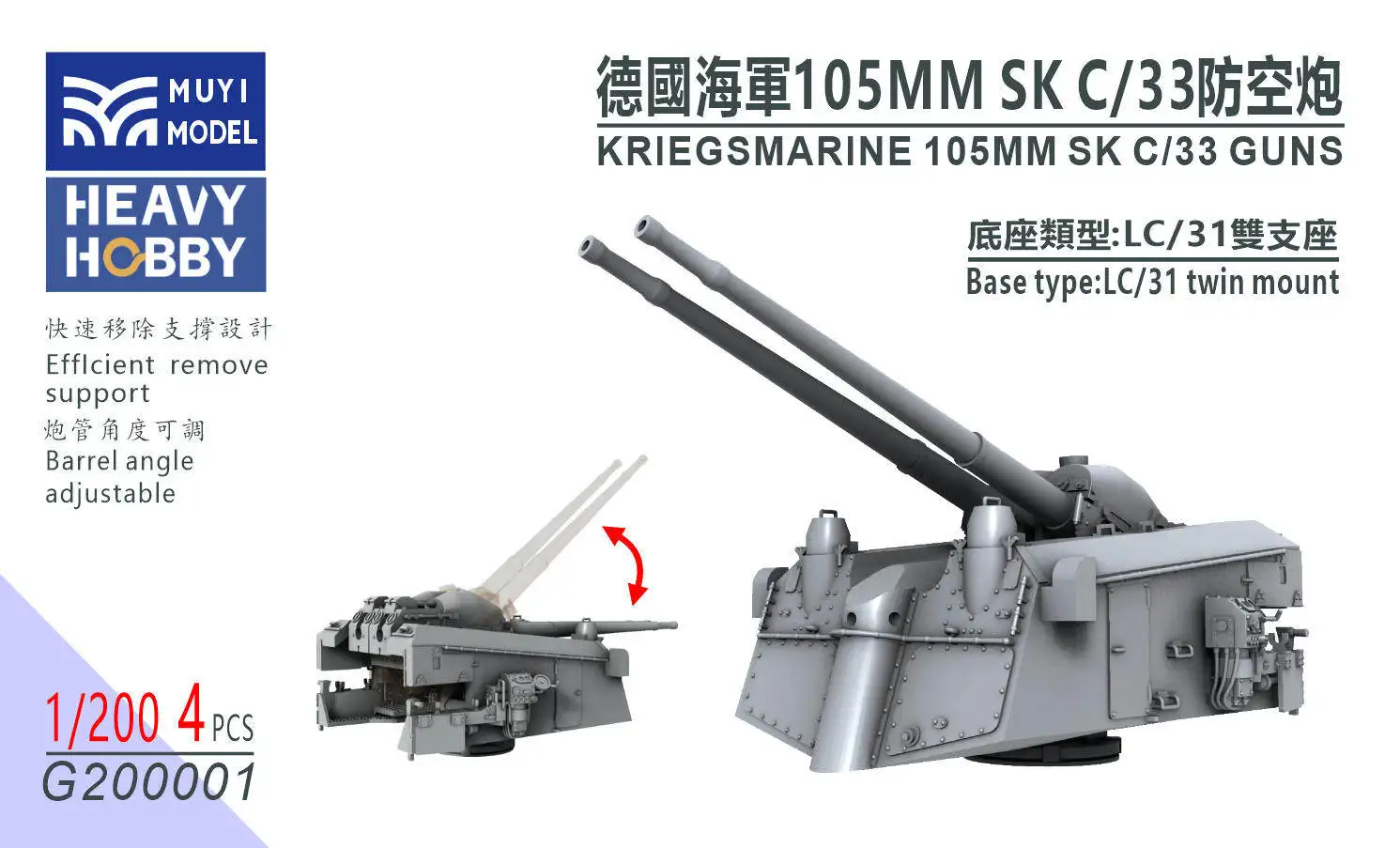 MUYI MODEL G200001 1/200 KRIEGSMARINE 105MM SKC/33 GUNS
MUYI MODEL G200001 1/200 KRIEGSMARINE 105MM SKC/33 GUNS