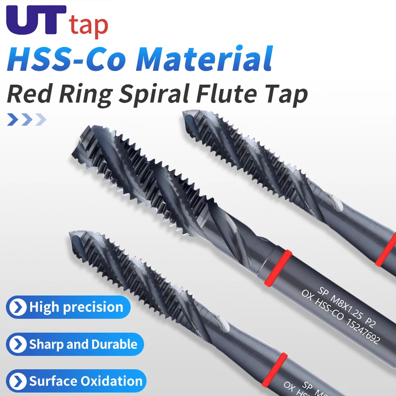UT TAP HSS-CO JIS Standard Red Ring OX Coating Spiral Fluted Tap M2 M2.5 M3 M4 M5 M6 M8 M10 M12 Machine Screw Thread Taps
UT TAP HSS-CO JIS Standard Red Ring OX Coating Spiral Fluted Tap M2 M2.5 M3 M4 M5 M6 M8 M10 M12 Machine Screw Thread Taps