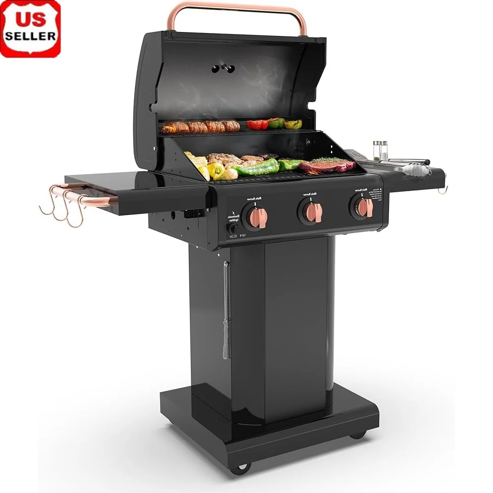 3-Burner Gas Grill Folding Side Tables Cast Iron Grates Warming Rack Hooks BBQ Tools Propane BBQ Grill Easy Start Mobile
3-Burner Gas Grill Folding Side Tables Cast Iron Grates Warming Rack Hooks BBQ Tools Propane BBQ Grill Easy Start Mobile