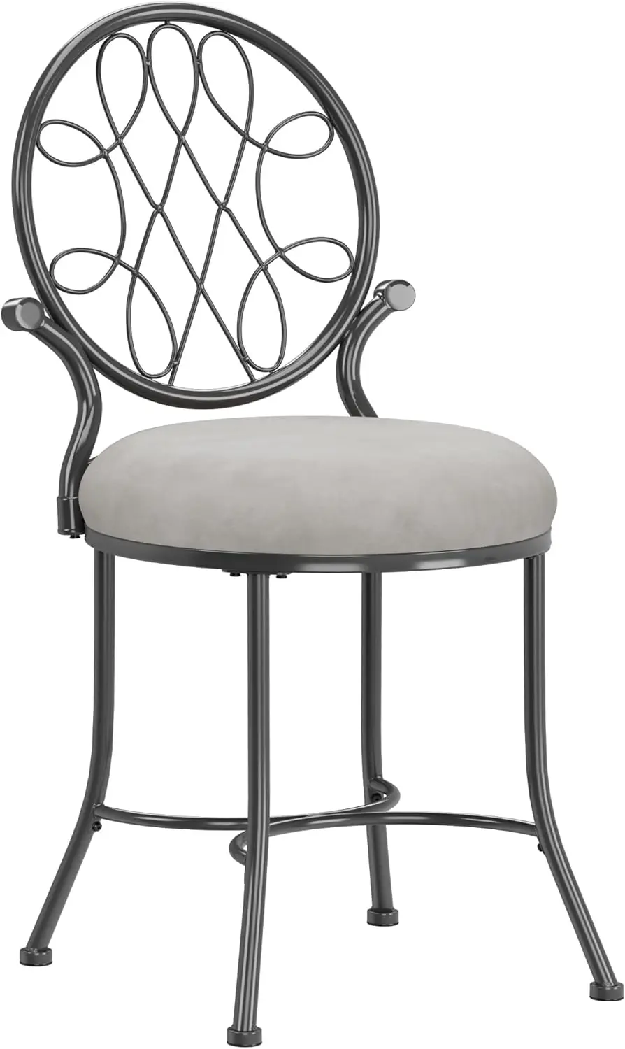 Spiral Pattern Vanity Stool with Metallic Gray Fabric, Cushioned Seat for Elegant Decor
Spiral Pattern Vanity Stool with Metallic Gray Fabric, Cushioned Seat for Elegant Decor