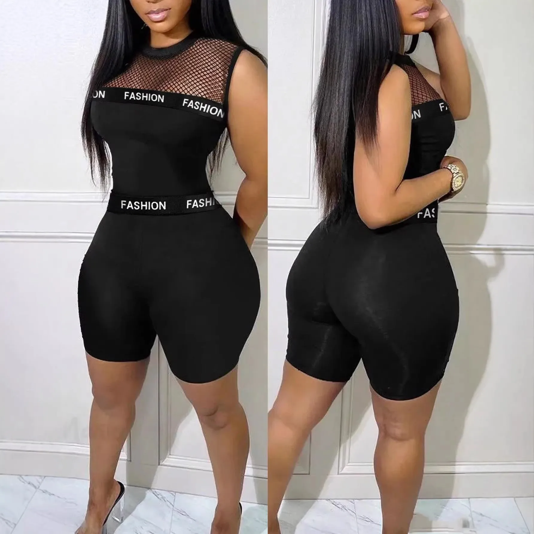 Summer Clothes Women's Jumpsuit Sleeveless Black Romper High Waist Long Pants Playsuit Mesh Panel Ribbed Waistband Jumpsuit
Summer Clothes Women's Jumpsuit Sleeveless Black Romper High Waist Long Pants Playsuit Mesh Panel Ribbed Waistband Jumpsuit