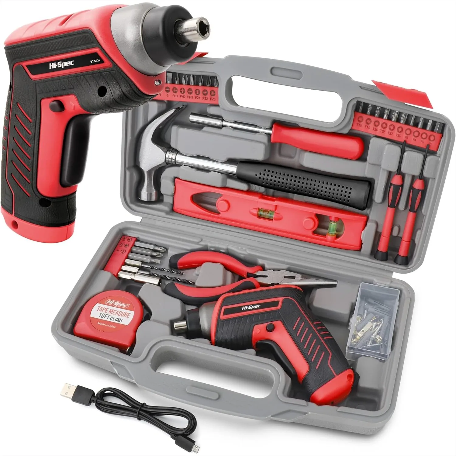 35pc Red Tool Kit with USB Electric Screwdriver, Drill Set for Home DIY
35pc Red Tool Kit with USB Electric Screwdriver, Drill Set for Home DIY