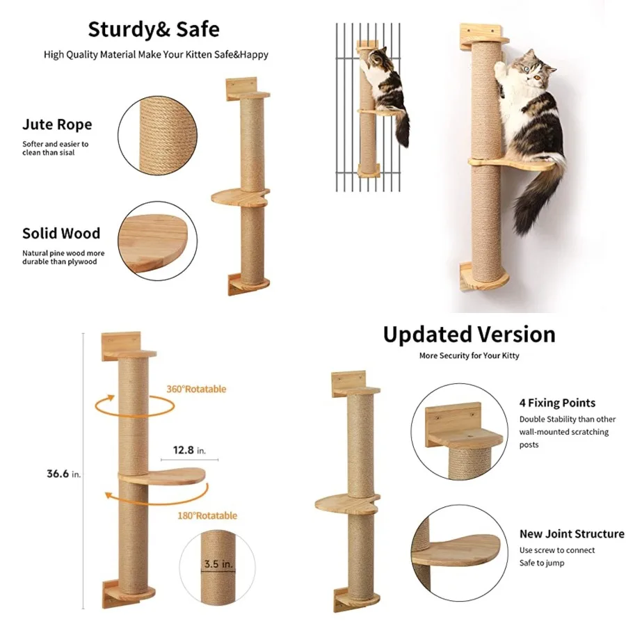 Cat Activity Tree with Scratching Posts, Wall Mounted Jute Scratcher Pine Hammock
Cat Activity Tree with Scratching Posts, Wall Mounted Jute Scratcher Pine Hammock