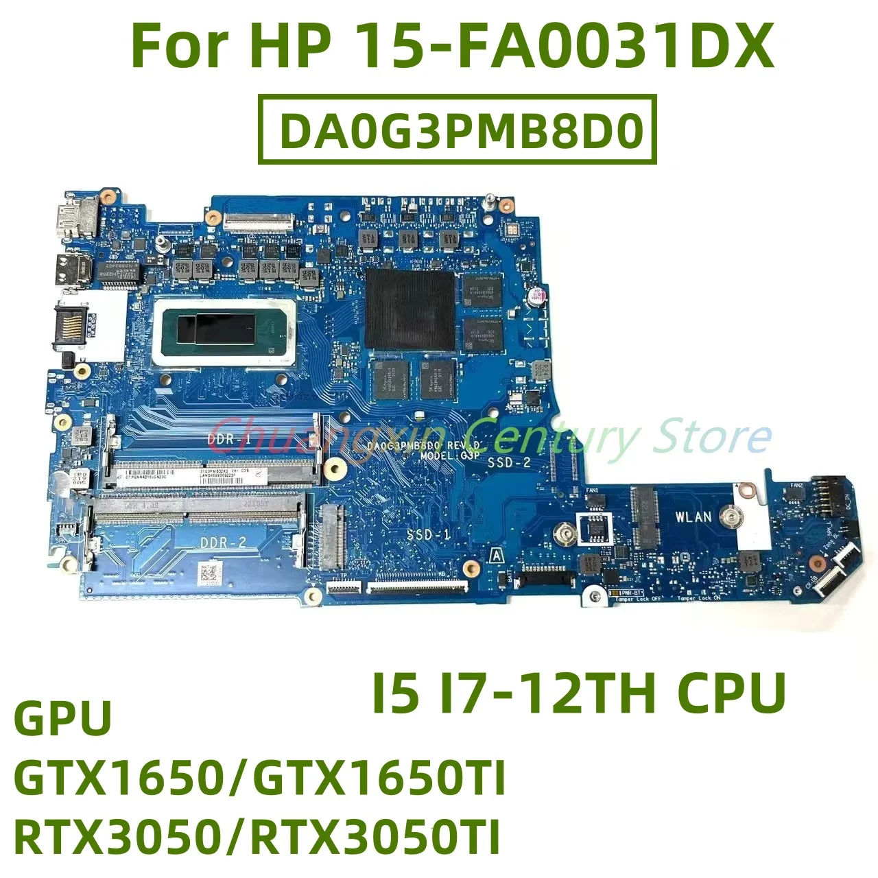 Материнская плата DA0G3PMB8D0 для ноутбука HP 15-FA0031DX с процессором I5 I7-12TH GTX1650/GTX1650TI/RTX3050/RTX3050TI, графический процессор, 100% тест в порядке
Материнская плата DA0G3PMB8D0 для ноутбука HP 15-FA0031DX с процессором I5 I7-12TH GTX1650/GTX1650TI/RTX3050/RTX3050TI, графический процессор, 100% тест в порядке