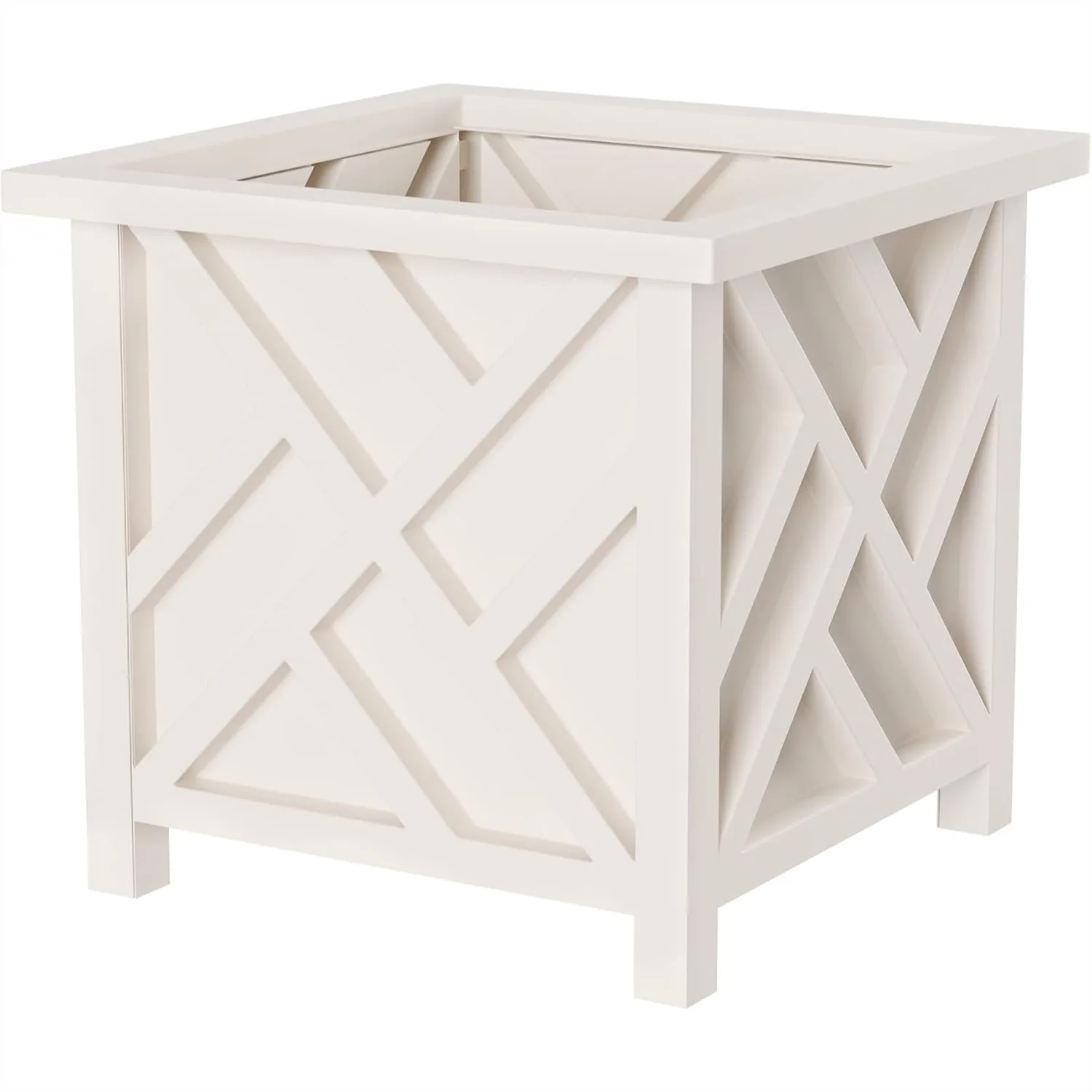 Lattice Design Outdoor Planter Box 14.75" Square 13" Tall White Plant Pot for Front Porch Patio Garden Decor
Lattice Design Outdoor Planter Box 14.75" Square 13" Tall White Plant Pot for Front Porch Patio Garden Decor