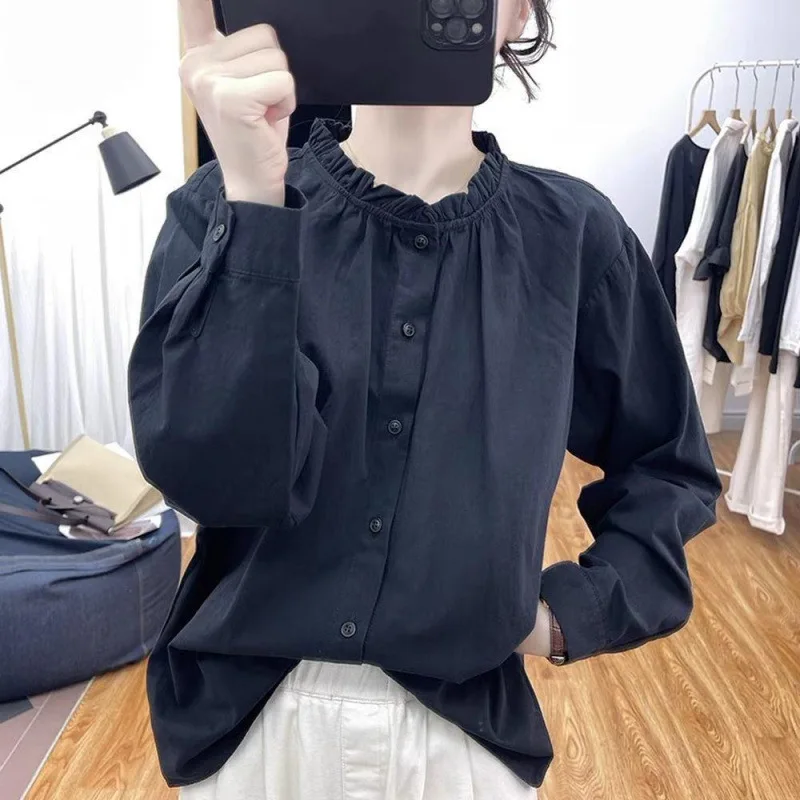 2026 Spring Lotus Leaf Collar Long-sleeved Shirt Women's Fashion Age-reducing Top Spring and Summer New Loose Backing Women
2026 Spring Lotus Leaf Collar Long-sleeved Shirt Women's Fashion Age-reducing Top Spring and Summer New Loose Backing Women