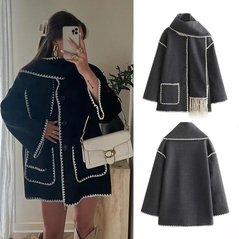 Faionable Pure Color Woolen Coat Small Fraance Sle Scarf Decorated Autumn Winter New Arrival Women's Long Sve Coat
Faionable Pure Color Woolen Coat Small Fraance Sle Scarf Decorated Autumn Winter New Arrival Women's Long Sve Coat