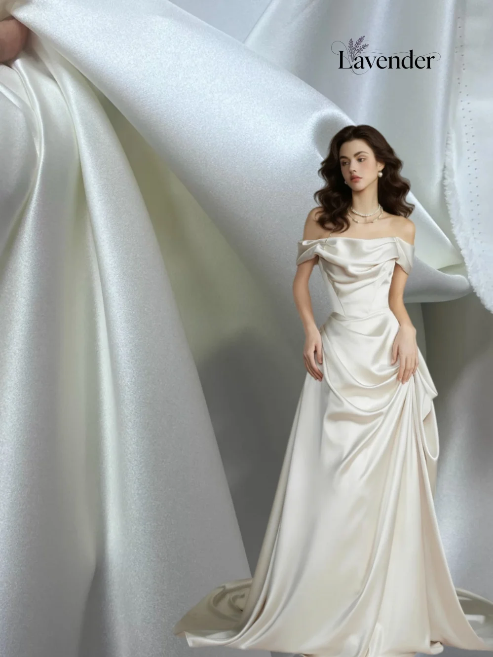 White flowing pearl soft satin fabric sewn for brides wedding dresses bridesmaids fashionable clothing fabrics
White flowing pearl soft satin fabric sewn for brides wedding dresses bridesmaids fashionable clothing fabrics