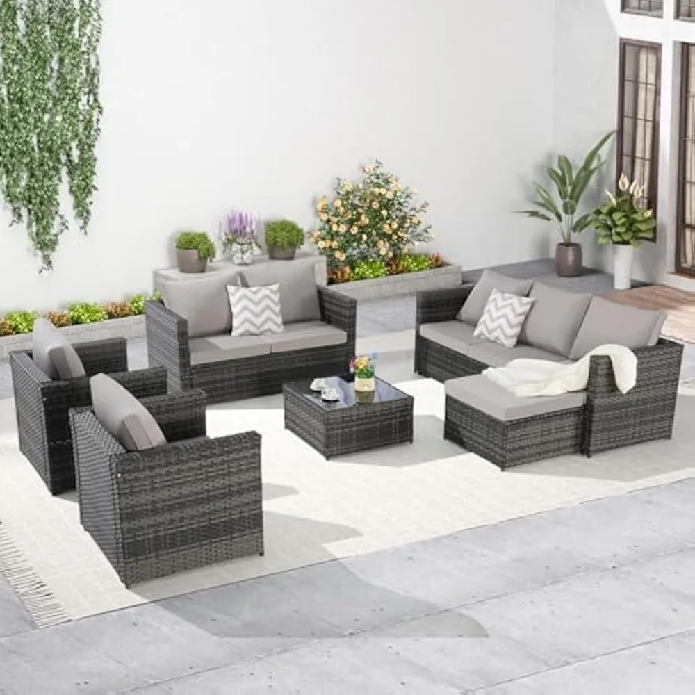 Outdoor Conversation Sofa Set - 6 Piece All Weather Rattan Wicker Patio Sectional Sofa Set with Glass Table
Outdoor Conversation Sofa Set - 6 Piece All Weather Rattan Wicker Patio Sectional Sofa Set with Glass Table