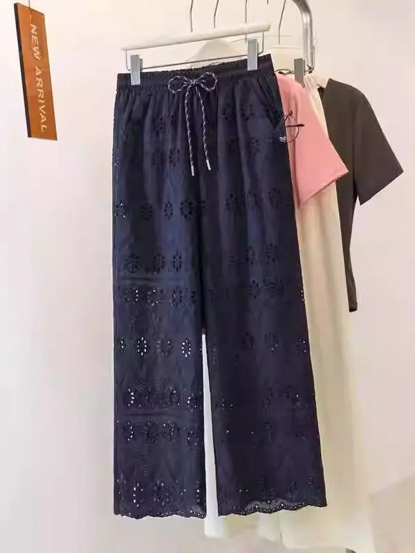High Waist Hollow out Loose Wide Leg Casual Pants Women's Thin Summer Trousers for Pear aped Body Slimming Nine Points
High Waist Hollow out Loose Wide Leg Casual Pants Women's Thin Summer Trousers for Pear aped Body Slimming Nine Points