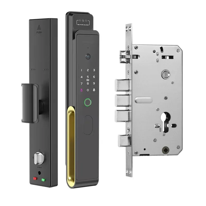 Умный дверной замок TTlock с распознаванием лиц, биометрическим сканером отпечатков пальцев, встроенным Wi-Fi и видеодомофоном, модель 6068.
Умный дверной замок TTlock с распознаванием лиц, биометрическим сканером отпечатков пальцев, встроенным Wi-Fi и видеодомофоном, модель 6068.