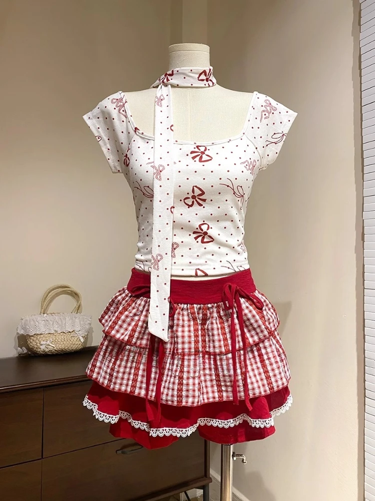 Harajuku Sweet Hottie 2 Piece Set Women Y2k Polka Dot Tops +Plaid Lace Skirt Vintage Summer New Kawaii Korea Style Chic Outfits
Harajuku Sweet Hottie 2 Piece Set Women Y2k Polka Dot Tops +Plaid Lace Skirt Vintage Summer New Kawaii Korea Style Chic Outfits