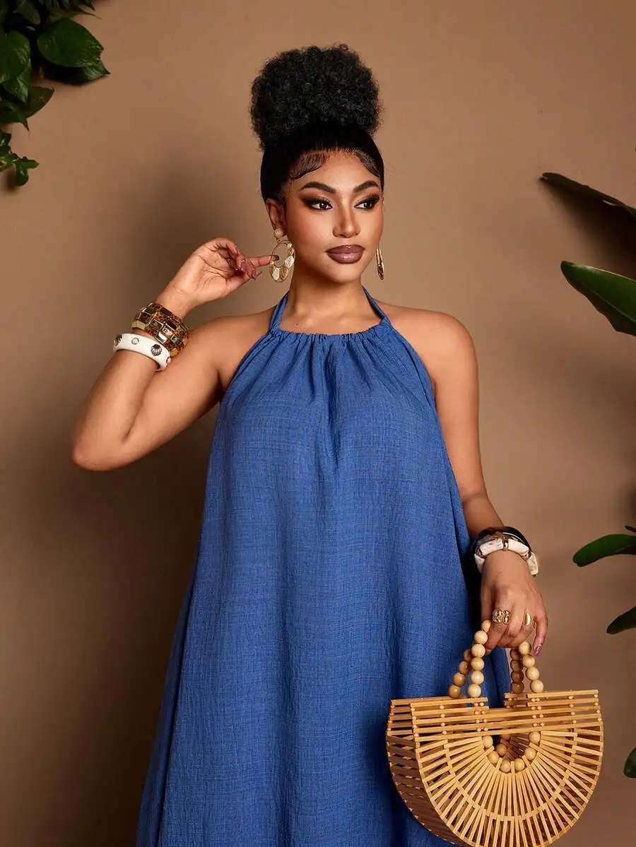 Plus Size Women Solid Color Halter Neck Flowy Dress For Beach Vacation Festival Casual Wear
Plus Size Women Solid Color Halter Neck Flowy Dress For Beach Vacation Festival Casual Wear