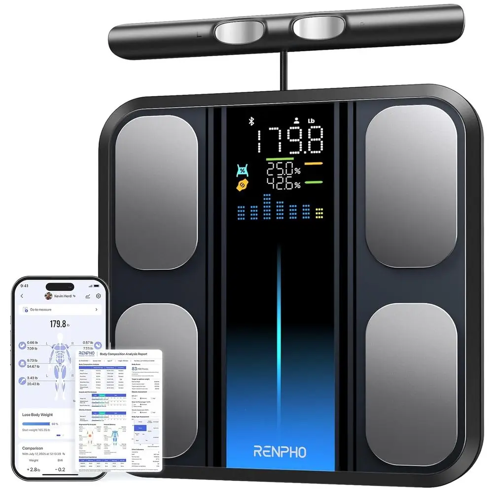 High-Precision 8-Electrode Smart Scale with Body Composition Analysis, BMI, Muscle Mass, Up to 400lbs
High-Precision 8-Electrode Smart Scale with Body Composition Analysis, BMI, Muscle Mass, Up to 400lbs